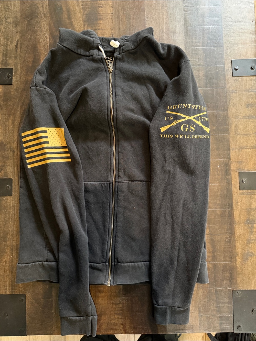 Grunt Style Black Zip Hoodie with Gold Graphics